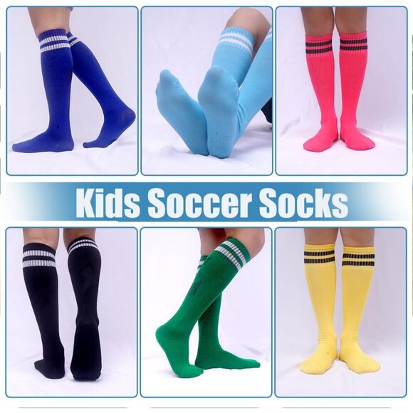 3 Pairs Kids Soccer Socks Striped Knee High Tube Socks Football Uniform Sports S - Picture 6 of 7